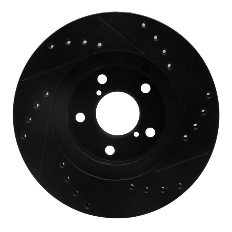 Subaru Impreza Brake Rotor (1) - Front Left - R1 Concepts - Drilled & Slotted - Black - `90-`01